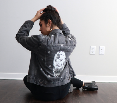 Black and White Line Drawing Rani Denim Jacket