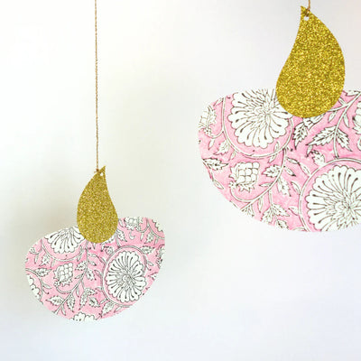 Pink Floral Hanging Diya (x 2)