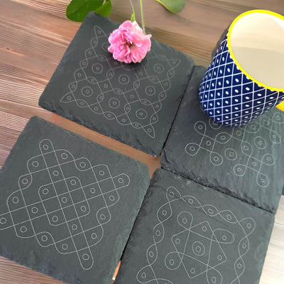 Slate Coasters with Kolam Art design