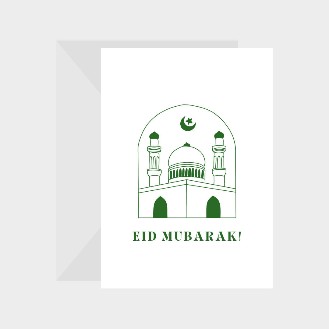 Green Mosque Eid Mubarak Greeting Card