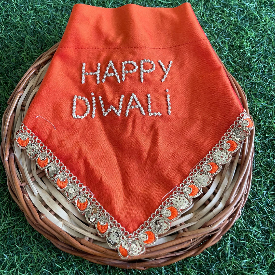 Happy Diwali embroidered dog bandana