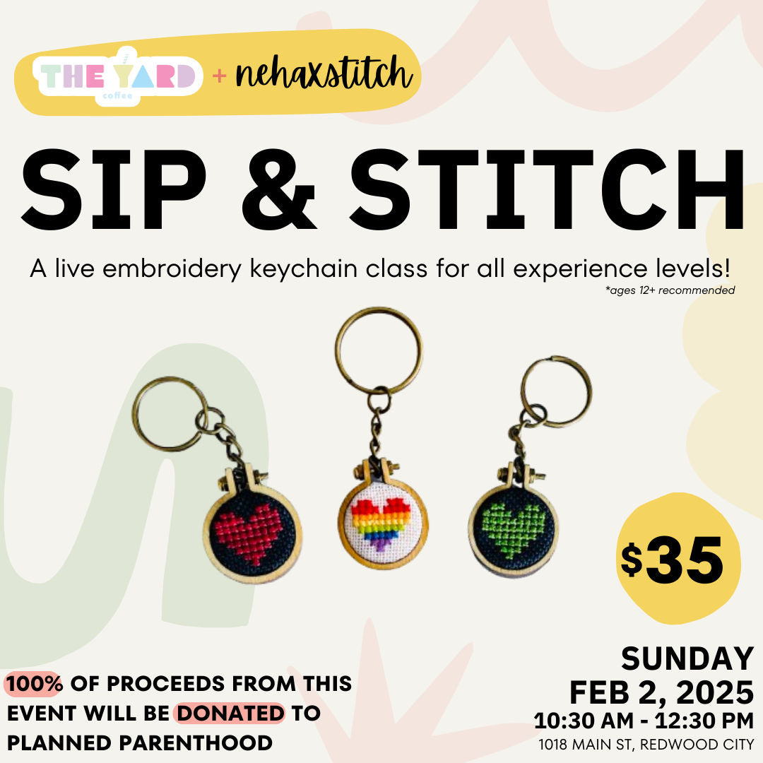 Sip & Stitch: A Live Embroidery Keychain Class at The Yard (Redwood City, CA)