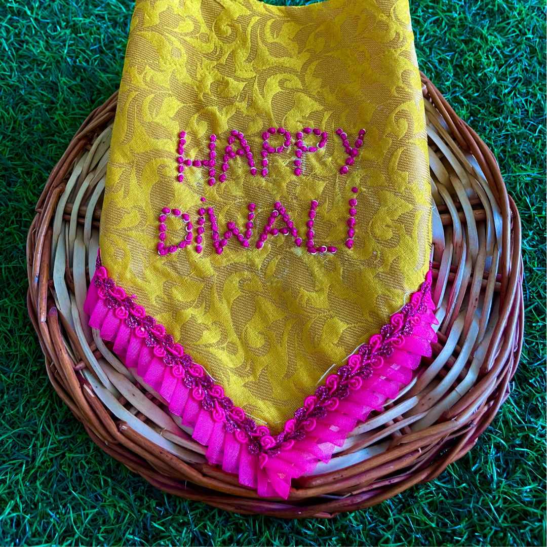 Happy Diwali embroidered dog bandana