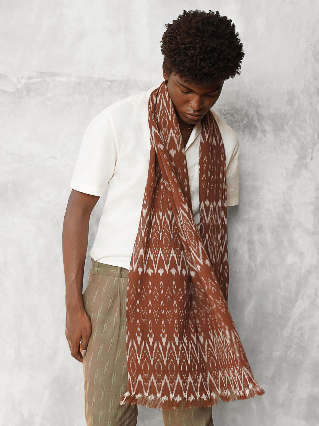 Unisex Handwoven Ikat Scarf - Earth Brown