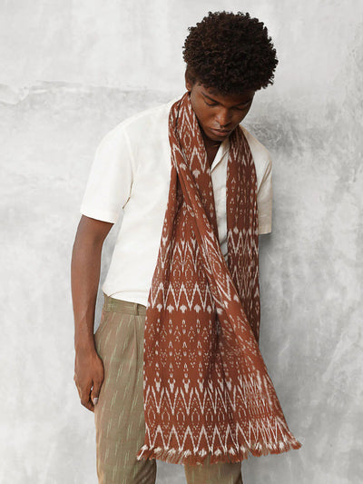 Unisex Handwoven Ikat Scarf - Earth Brown