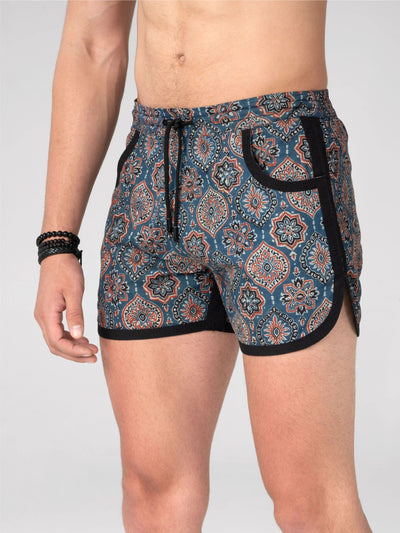 Hand Block Printed Dolphin Shorts - Mahi Blue