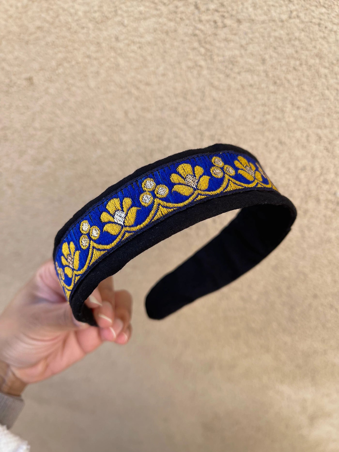 Blue and Gold Sari Trim Headband