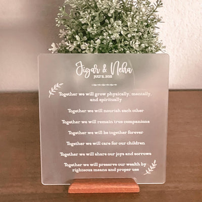 Saptapadi wedding vows plaque with stand