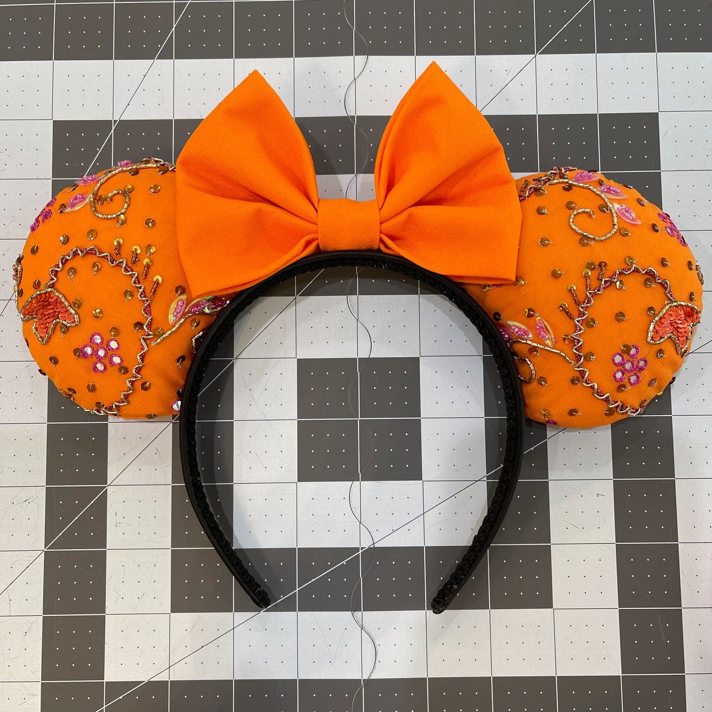 Orange Beaded Minnie Mouse Ears (Adult Size)