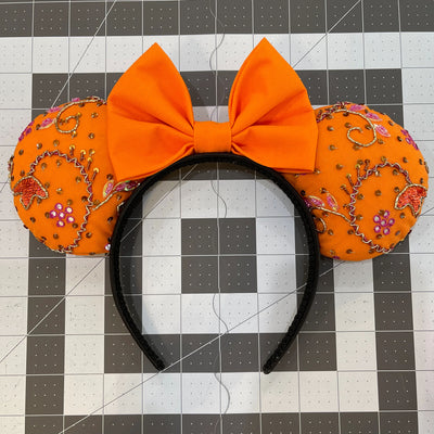 Orange Beaded Minnie Mouse Ears (Adult Size)