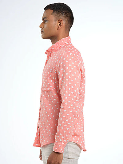 Long Sleeve Regular Collar Bandhani Shirt – Salmon Pink