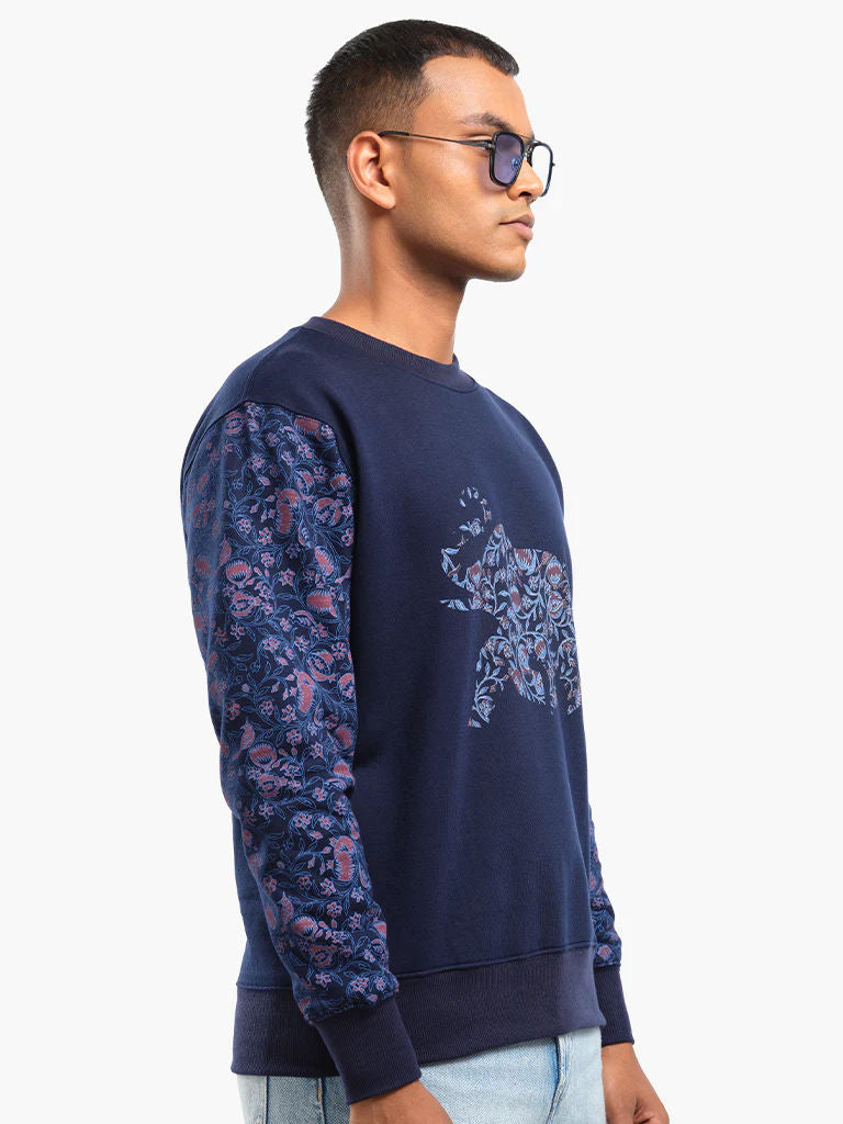 Unisex Printed Crewneck Sweatshirt - Navy