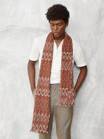 Unisex Handwoven Ikat Scarf - Earth Brown