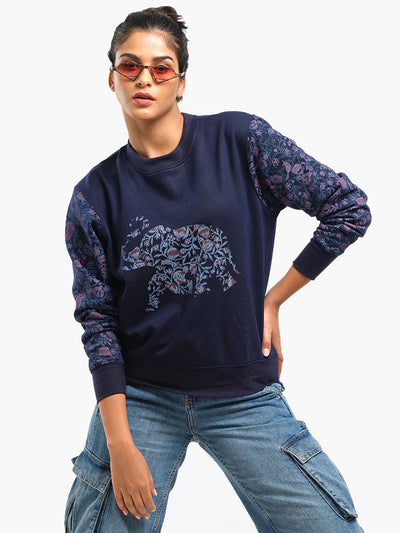 Unisex Printed Crewneck Sweatshirt - Navy