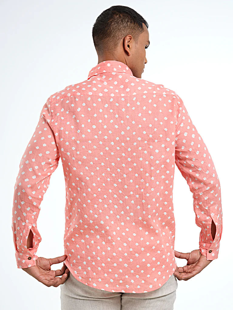 Long Sleeve Regular Collar Bandhani Shirt – Salmon Pink