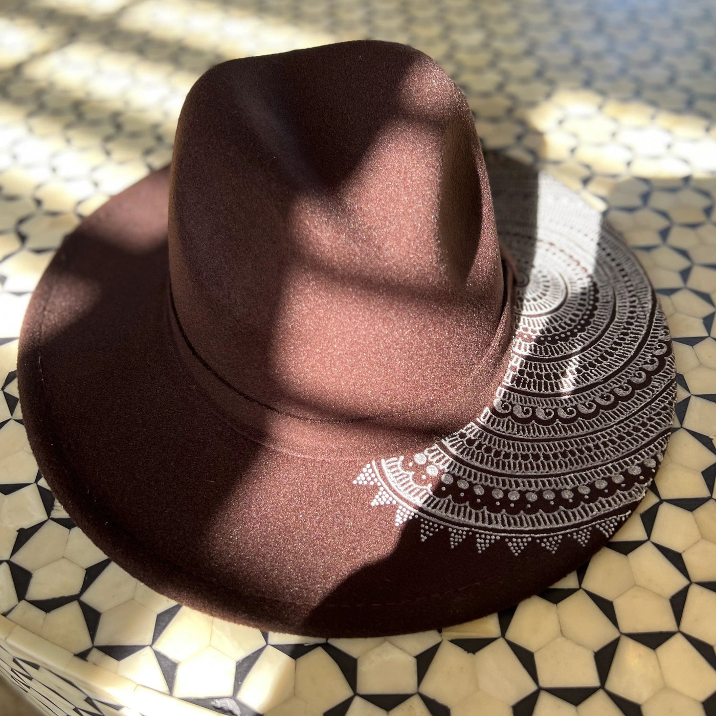 Espresso Fedora with Henna work by Neha Assar