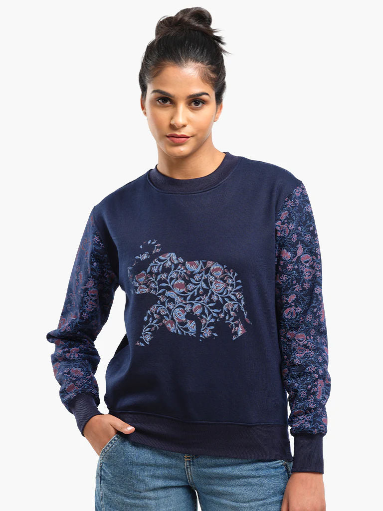 Unisex Printed Crewneck Sweatshirt - Navy